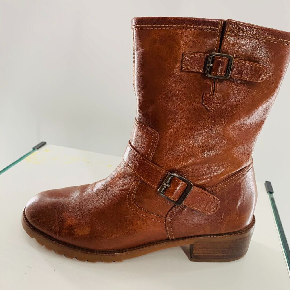 Michael KORS Leather Biker Round Toe Boot Brown 8‎ Distress Imperfect No Marking